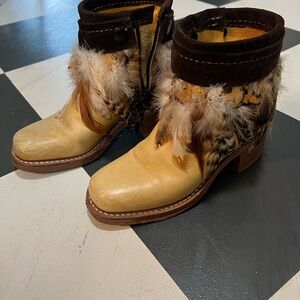 FRYE AND CO. Tan and Brown Ankle Boots with Feather Detail -vintage/custom made